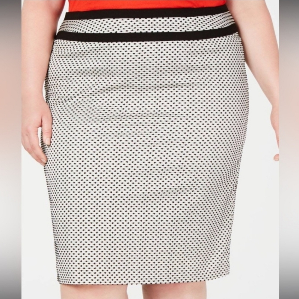 Calvin Klein Women's Petite Piped Pencil Skirt (14W, Black/Cream)